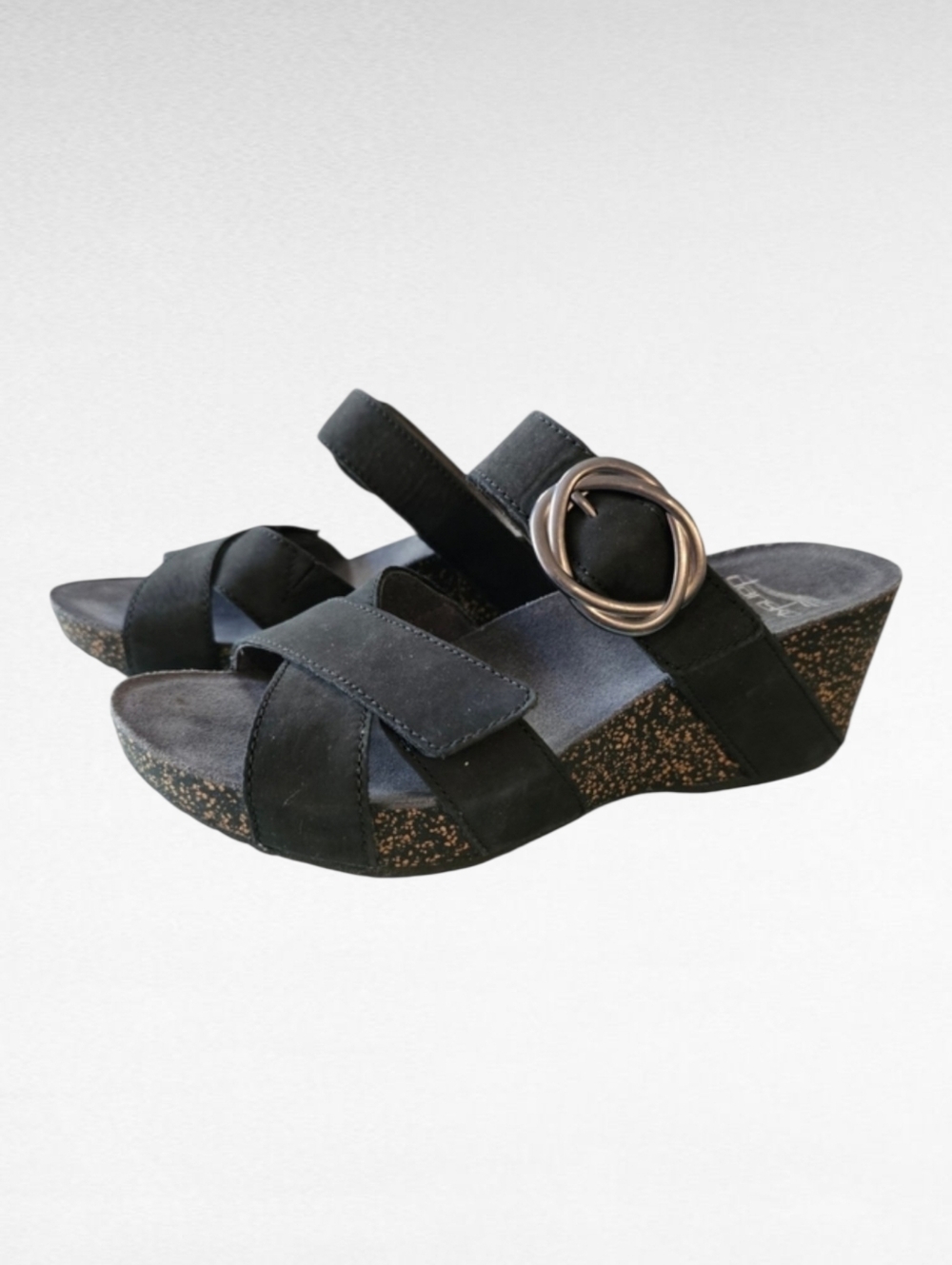 Dansko Susie Milled Black Nubuck Wedge Sandals Size US 5.5 - 6